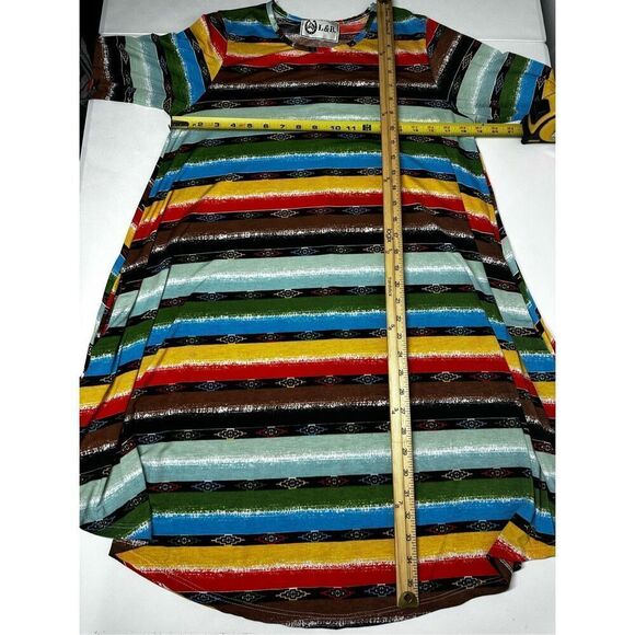 L&B Lucky & Blessed Rainbow Aztec Pattern Striped High Low Slinky Dress Sz S - Picture 7 of 13